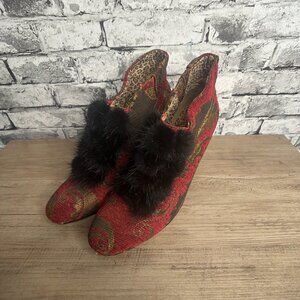 EUC Baci Mink Fur Daisy Leather Ankle Heel Boots Size 8M